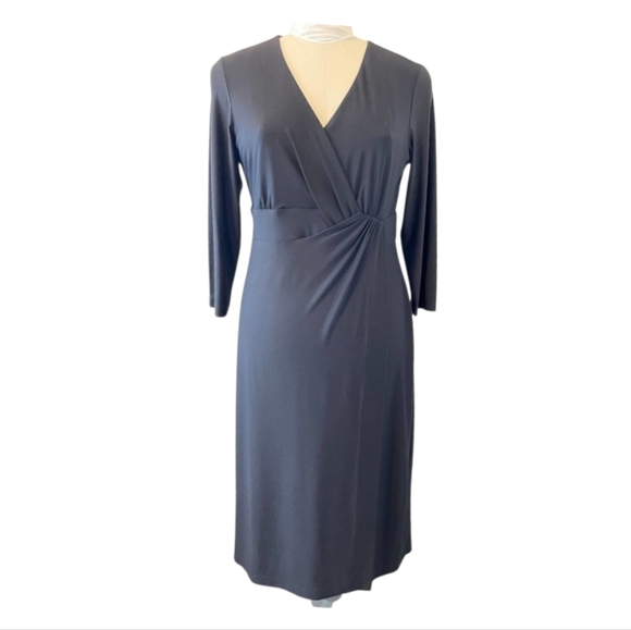 Sz 12/14 Or L/XL CHICO'S Navy Blue 3/4 Sleeve Faux Wrap A Line Shift Dress - Picture 1 of 6
